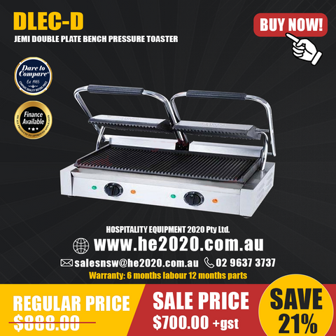 DLEC-D DOUBLE PLATE BENCH PRESSURE TOASTER 570 x 305 x 210 MM